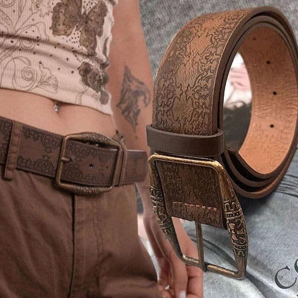 Western Brown PU Female Cowgirl Waist Belt Designer for Women Jeans Y2K Vintage Printed Pin Buckle Belts XJ260303