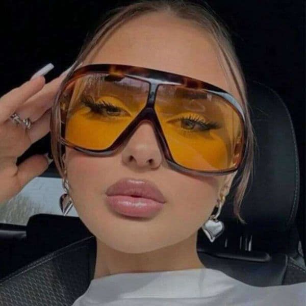 Retro Big Frame Women Square Brand Black Round Gradient Cool Men Sunglasses One Piece Designer Pilot Sun Glasses Y260302