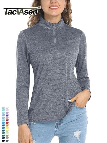 TACVASEN UPF50 Summer Quarter Pullovers Womens Sun Protection Long Sleeve TShirts Performance Outdoor Sports Tee Shirts Tops 260303