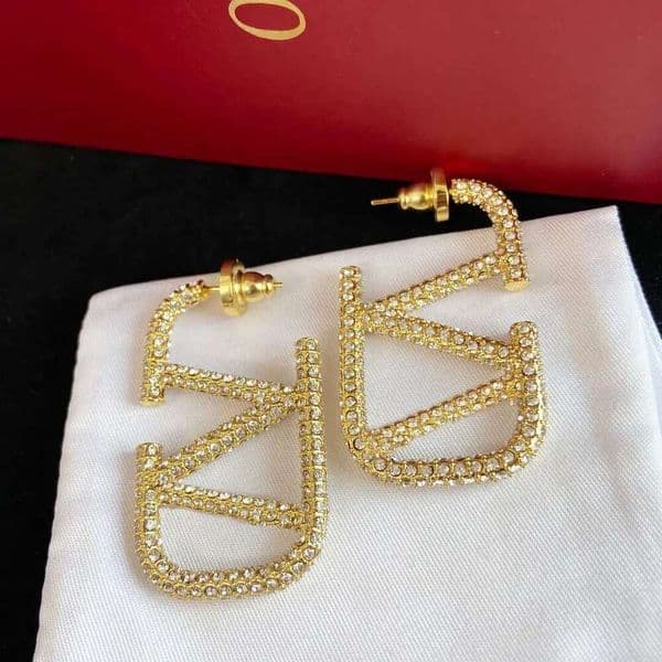 earrings designer for women large luxury diamond studs classic crystal gold plated V letter jewelry engagement accessories H260303