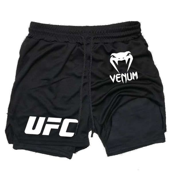 Men's UFC Printed Quick-Dry Double-Layer Sports Shorts, Breathable Tennis Training Shorts J260302