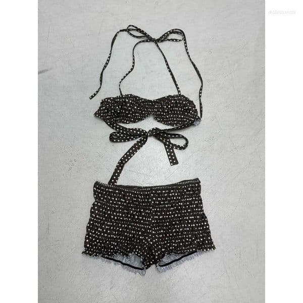 Women's Swimwear 2026 Polka Dot Print 2-piece Sets Women Y2k Halterneck Lace Up Top High-waisted Shorts Sexy Fashion Beach Party Bikini Suit