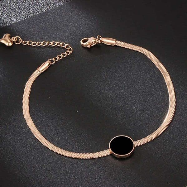 Stainless Steel Simple Black Round Flat Snake Chain Bracelet Gold Plated Geometric Women's Jewelry 99 Cents for 3 Items B18003 C260303
