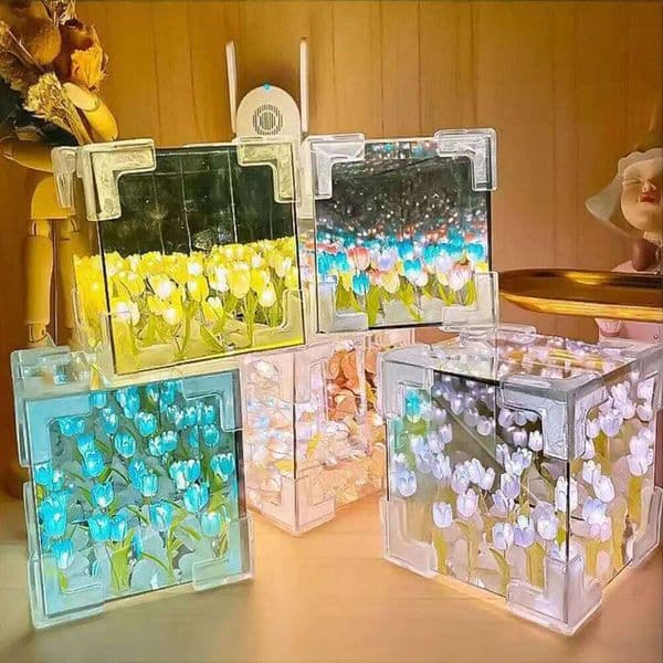 New Acrylic Tulip Night Light Handmade Creative 21 Flowers Mirror DIY Magic Cube Tulips Flower Table Lamp Birthday Gifts Z260227