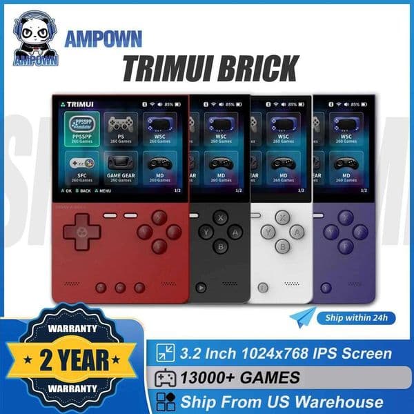 AMPOWN Trimui BRICK Handheld Game Players Consoles 3.2'' IPS Screen Emulator Portable Retro Video Games Linux US warehouse 26W0303