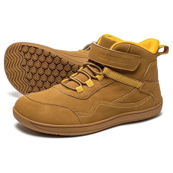 HOBIBEAR Kids Mid-Barefoot Shoes Big/Kid Wide Toe Box Zero Drop Artificial Leather Hook-Loop Outdoor Boots 260228BJ