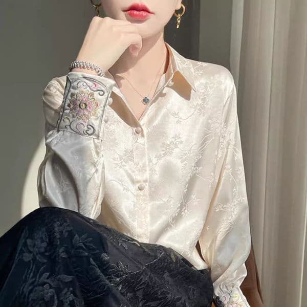 Designer Hoodie New Designer Shirt Chinese Style Acetate Polo Shirt Satin Jacquard Shirt For Women New Retro National Style Tang Suit Top Design Long Sleeve Blouse