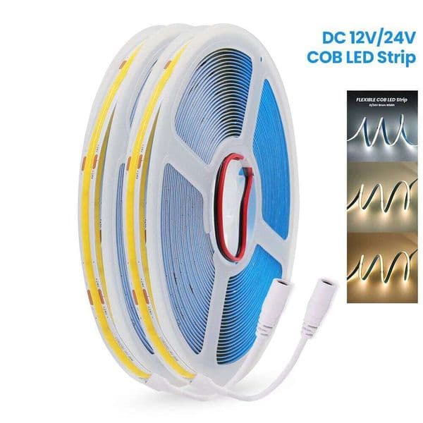 12V 24V COB Strip Light 8MM 320Leds/M High Density Linear Lighting 5M 10M Flexible Ribbon Rope LED Tape for Room Decoration W260302