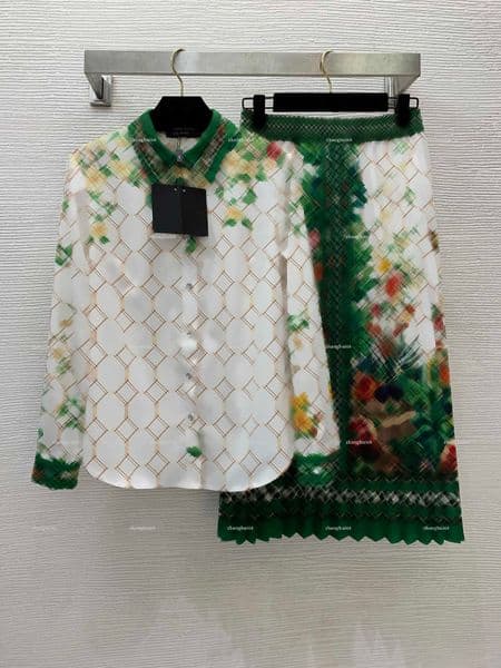 Fashion Suit women dress set Summer lady dresses women designer clothes versatile long sleeved shirt+flower printed high waisted pleated skirt A781X16N091