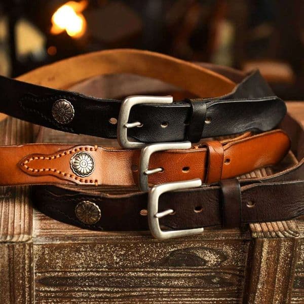 New Product Designer Genuine Men's Pleated USA Western Retro Denim Style Leather Personality Cowboy Pin Buckle Belt XJ260303