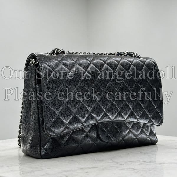 12A Mirror Quality Designer Maxi Flap Bag 33cm Classic Handbags for Women Caviar Lambskin Leather Bags Luxury Chain Bag Black Crossbody Purse