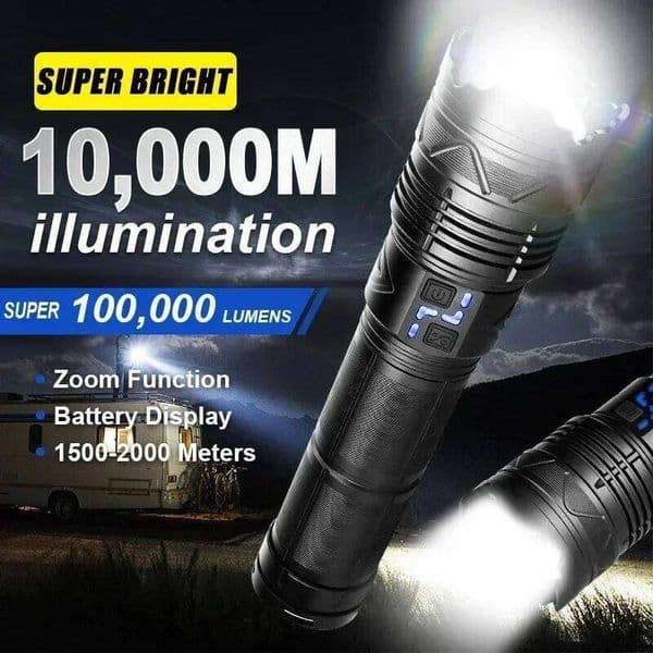 10000LM 100W Led Flashlights Most Powerful Tactical Zoom Torch Long Range 1500M Lantern Emergency Spotlights Holiday Gifts 26H0303