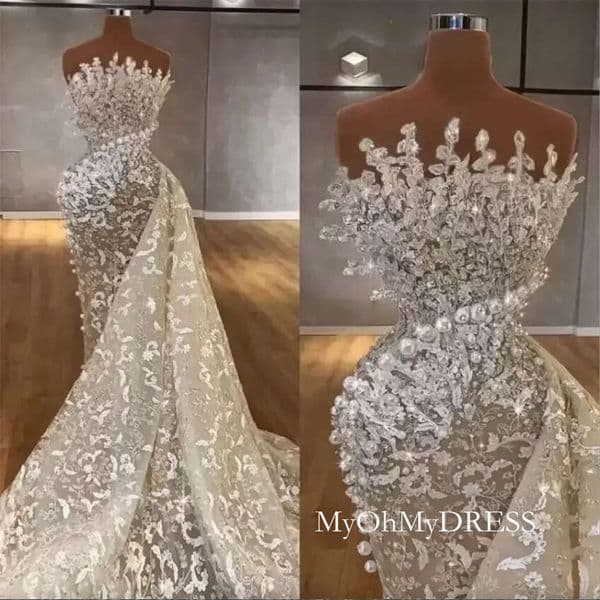 2026 Luxury Mermaid Wedding Dresses Bridal Gown Lace Applique Beaded Pearls Sweep Train Custom Made Plus Size Vestido De Novia 4D16 B0303