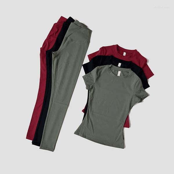 Women's Tracksuits Quick-Drying Gym Leggings Set Sport Suit Short Sleeve Breathable Stretchy Slim Fitness Active Top Tight