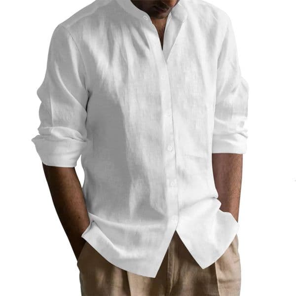 Mens Henley Shirts Cotton Linen Open Stitch Lightweight Breathable Solid Color Slim Fit Men Shirt 260303BJ