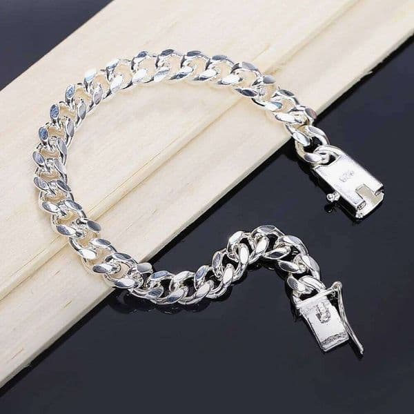 Fine 925 Sterling Silver Bracelets Noble Design Fashion Jewelry High Quality 10MM Solid 8inch 20cm Chain For Women Mens Wedding C260303