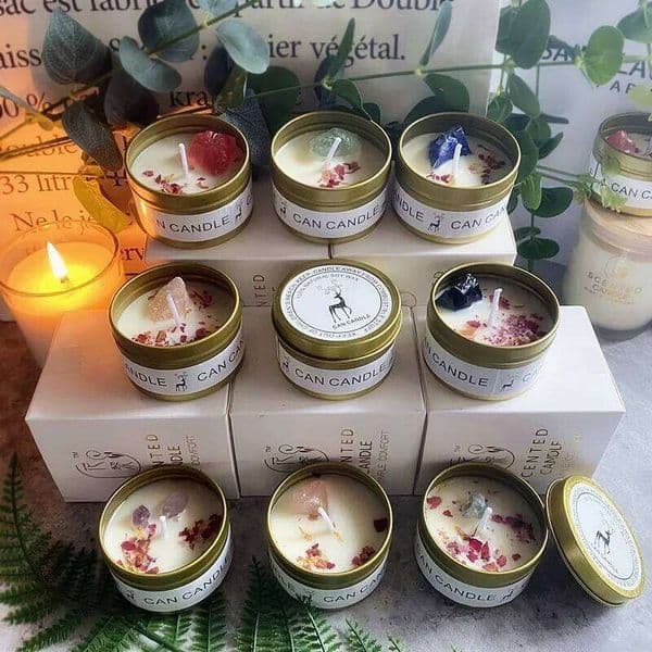 Scented Long Lasting Soy Candles Crystal Stone Dried Flower Smokeless Fragrance for Home Decorstion Candle Jar W260304