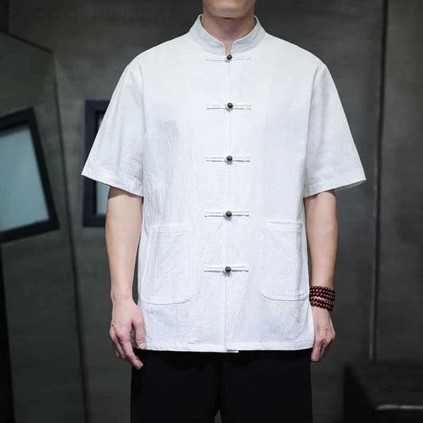 2025 Mens Chinese Style Shirts Traditional Kung Fu Tai Chi Short Sleeve Tang Suit Uniform Shirt and Blouses Jacket Clothing H260304