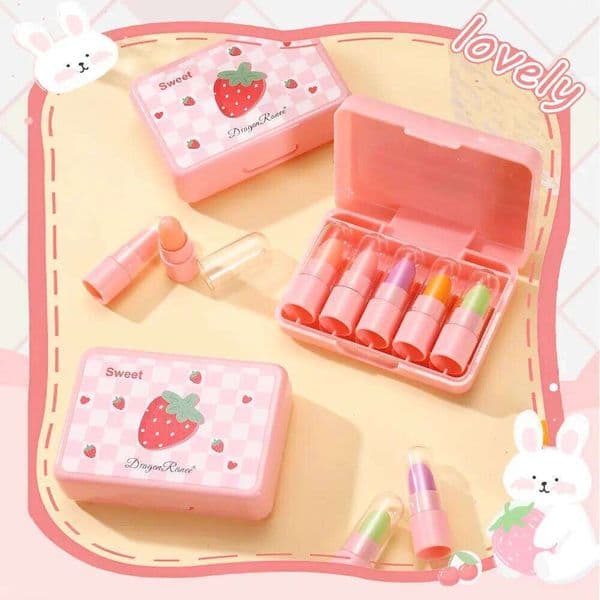 Cute 5pcs Temperature Color Changing Gift Cosmetics Mini Lipstick Set fruit flavor Lipgloss Makeup for Women Girl H260303