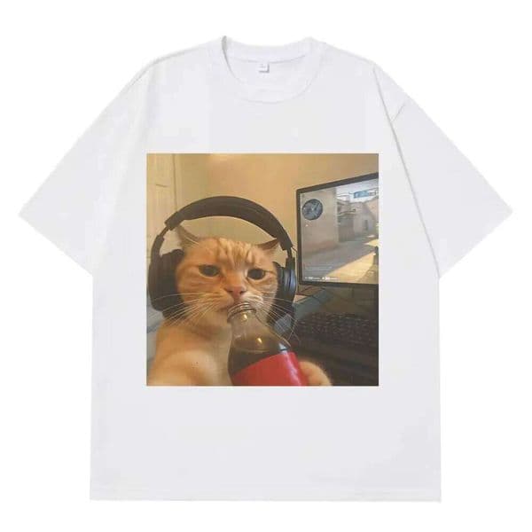 Funny Gamer Cat Meme Tshirt Women Fashion Summer Short-sleeved Tops Harajuku Sleeve Casual Aesthetic Clothes H260304