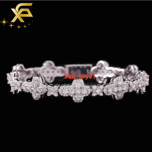 XingGuang Hiphop Jewelry Iced Out VVS Diamond Cross Shape Chain 925 Sterling Silver Moissanite Tennis Chain Womens Bracelet