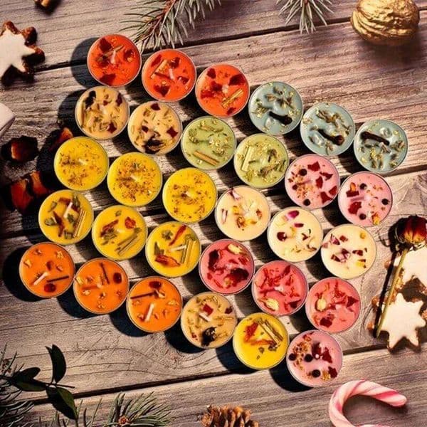 0.53OZ Mini Spell Intention Tea Light Unscented Witch Manifestation Candles with Dried Flowers Crystal W260304