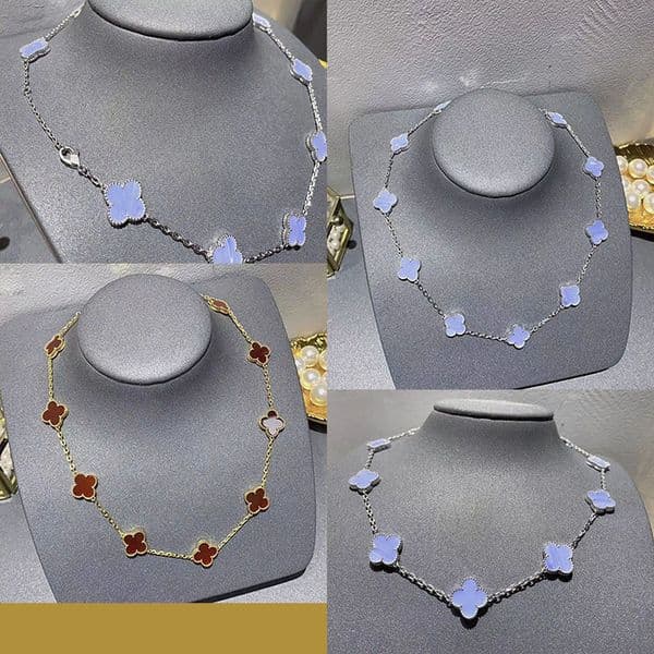 Designer Jewelry Vanly clif gold four-leaf clover necklace for women ten-flower white mother-of-pearl agate rose gold 10-flower collarbone chain