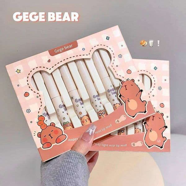 gege bear 6-Color Lip Gloss Lipstick Set Liquid Velvet Matte Women's Makeup Long-lasting Waterproof Non-stick Cup H260303
