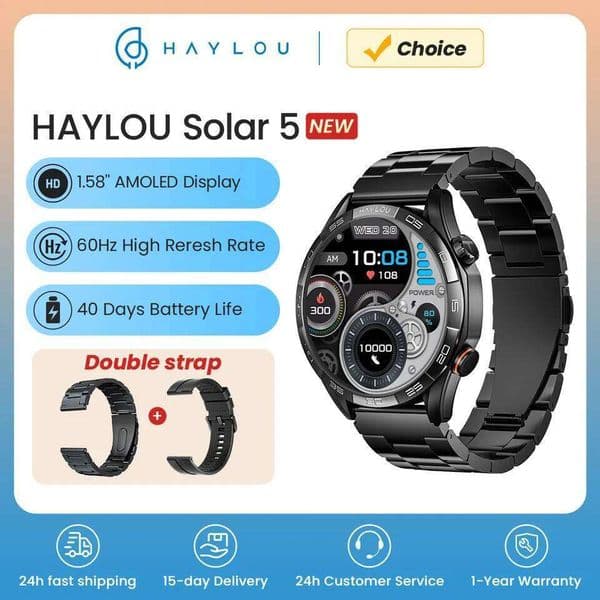 HAYLOU Solar 5 Voice Calling 1.58'' AMOLED Display 60Hz Smart Watch 24H Health Monitoring Sports Smartwatch for Men 26H0304
