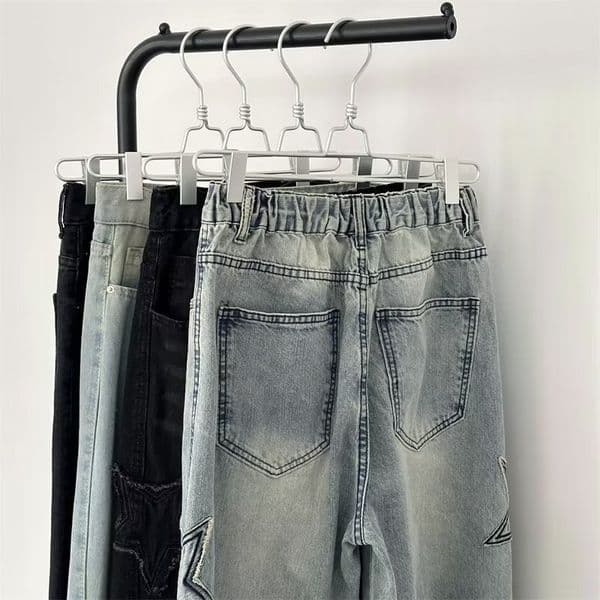 Five-pointed Star Embroidered Jeans For Men Autumn And Winter American High Street Designer Pants Fashion Brand Straight Loose Drapey Wide-leg Pants