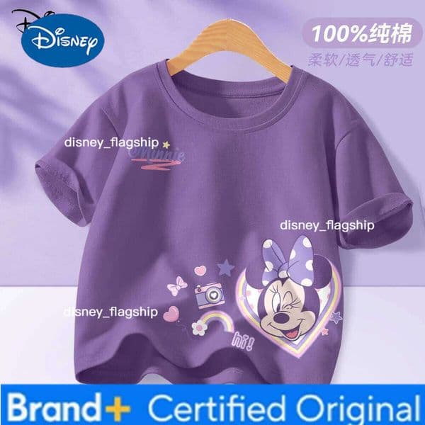 Disney Disney girls short-sleeved t-shirt made of pure cotton,2025 new style, summer lightweight, inner layer for children's undershirt XJ260304