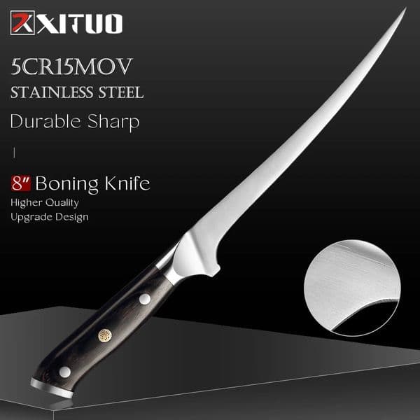8 Inch Boning Knife Stainless Steel Sharp Deboning Knife for Meat Cutting Brisket KnifeFlexible Blade Curved Fish Fillet Knife 260304