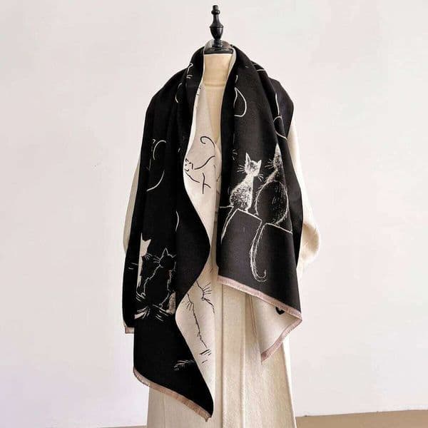 New Luxury Winter Cashmere Little Cat Print Scarf Women Warm Pashmina Poncho Scarves Fashion Shawl Thick Foulard Bufanda XJ260304