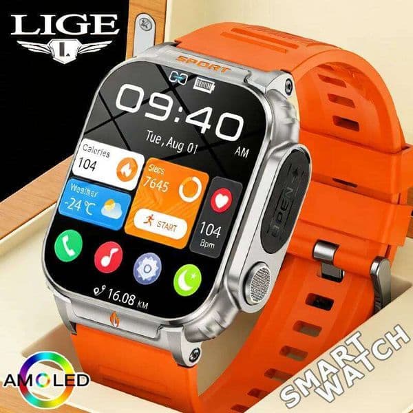 LIGE New Outdoor 1.95" HD Screen Smart Watch Men 500mAh Battery Watches BT Call Sports health monitor Smartwatch 26H0304