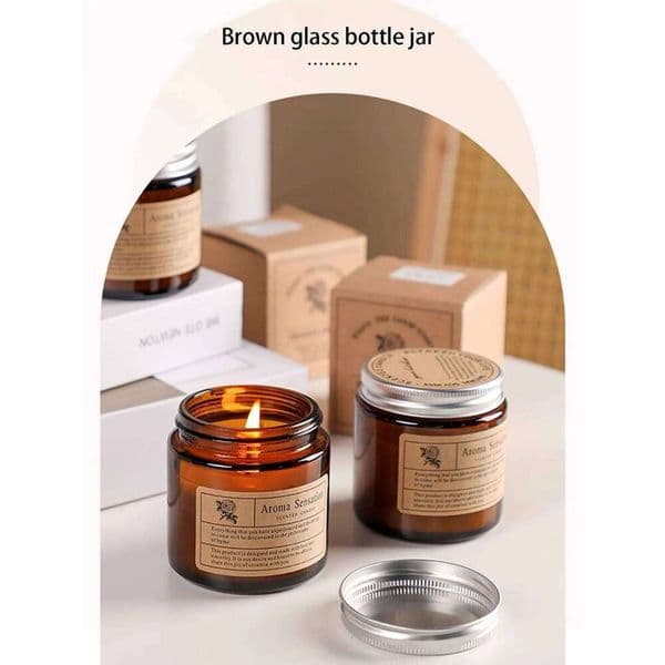 Essential oil scented candle in a tea-coloured bottle, incense for gifting, smokeless box, soy wax, festive gift W260304