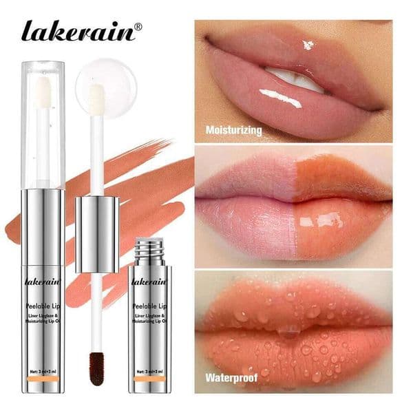 Lakerain 2 In 1 Liner Lipglaze & Moisturizing Oil Peel-off Lip Gloss Deep Hydration Waterproof Soft Lips Dual-head Design H260303