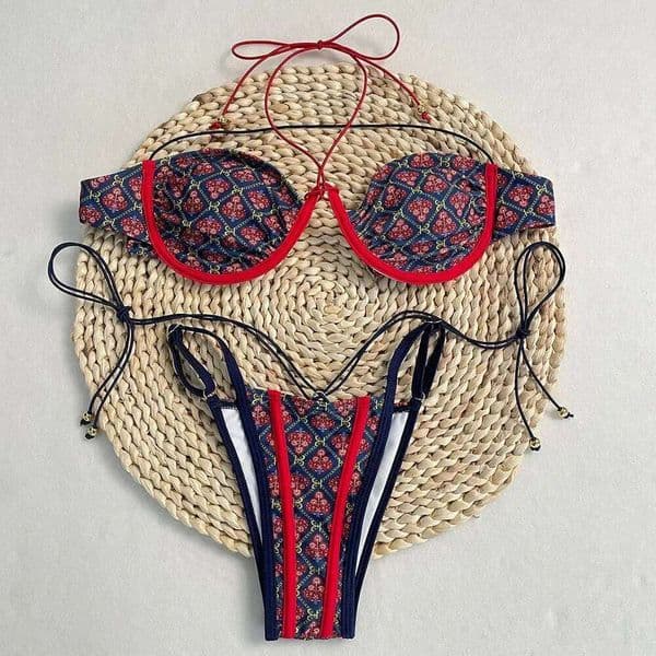 Women Hot Selling Bathing Suit New Summer Set Fashion Sexy Micro Lace Print Bikini Floral on Vacation Y260303