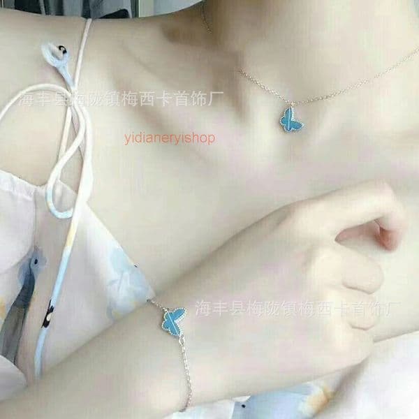 Designer Vanly Cleeef Necklace 18K gold-plated blue butterfly necklace popular female butterfly bracelet earrings