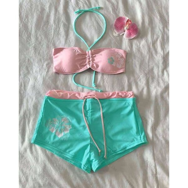 Summer Youth Sweetheart Sexy Hot Girl Millennium Subcultural Style Hanging Neck Strap Bikini Set Trendy Fashion Women Beach Wear H260304