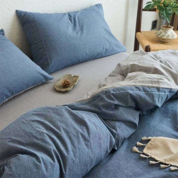 3pcs Washed Pure Cotton Duvet Cover Set,Breif Quilt Covers Bag,Blue Soft Breathable Bed Linens For Four Season Adult 220*240cm C260304
