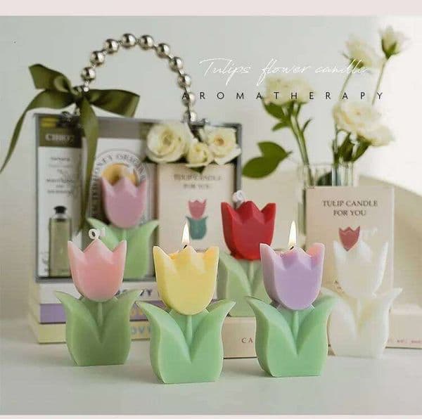 Handmade Tulip Candle, Cute Soy Wax, Aromatherapy, Small Scented, Relaxing, Birthday, Wedding, Party, Home Decoration, Korean Photography Props W260304