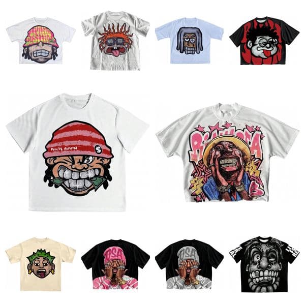 Men's T Shirts Vintage Hip-hop Figures T-Shirts Rock Summer Luxury Y2K Classic Fashion Style Top Tees