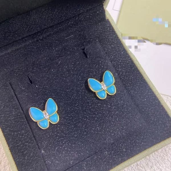 vanly cleeef earring designer earrings 18K gold personalized blue turquoise 4 mother-of-pearl blue butterfly earrings for women a sense luxury