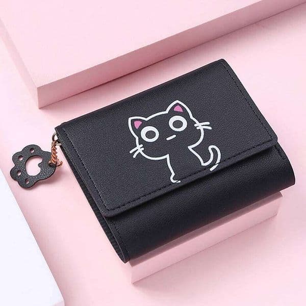 Women's Cute Cat Female Small Short PU Leather Purse Ladies Card Holder Money Bag Hasp Creative Fashion Wallet Girls Gift C260304