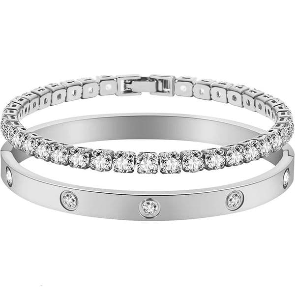 2pcsset y Love Dangles Bracelets for Women Teen Girls Cubic Zirconia Cuff Bangle Friendship Jewelry Witness Gift of 260304