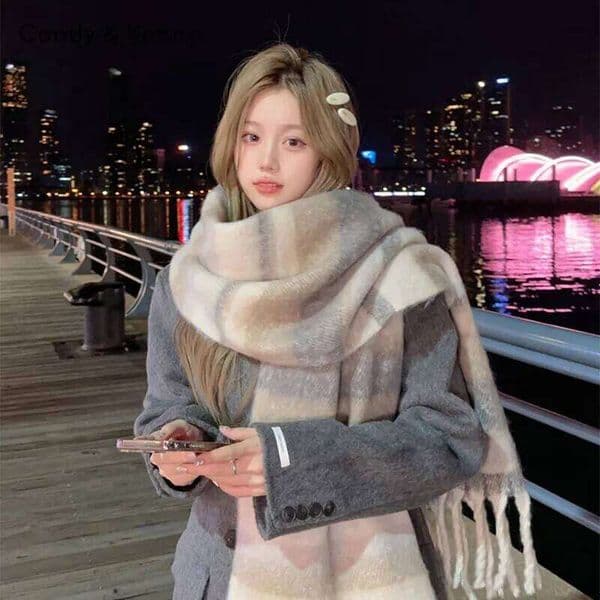 Luxury Warmer Khaki Scarf Women Winter Thickened Tassel Pashmina Shawl For Men Faux Cashmere Warps Autumn Ladies Blanket XJ260304
