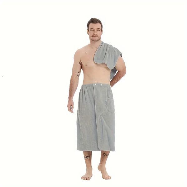 2 Pcs Mens Microfiber Bath Wrap Set Towel Spa Half Robe Combo for HomeelBeachSwimmingSpa Soft QuickDrying 260304