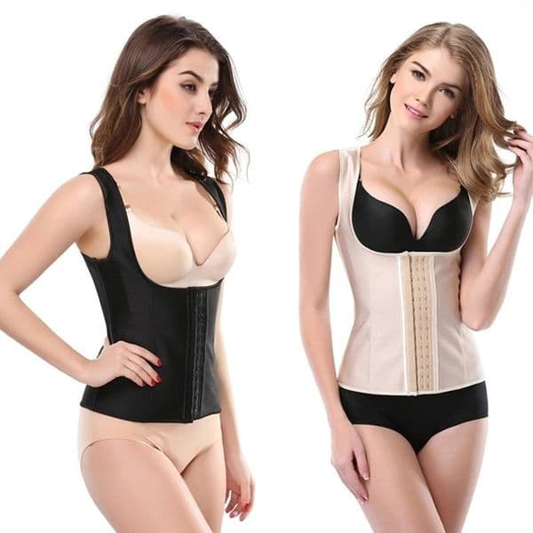 Latex Waist Trimmer Corset Cincher Body Sculpting & Slimming Abdomen Tummy Control Shapewear with Shoulder Straps 3 Layers 9 Steelbones Body Shaper for Women