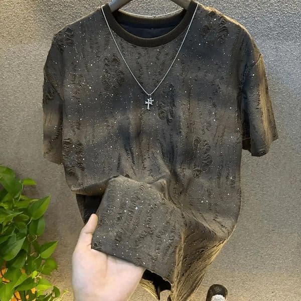 Summer Round Neck Short Sleeve T Shirt Man er Clothes Fashion Men Gradient Colour Sequin T Shirt Camiseta Gym Hombre 260302BJ