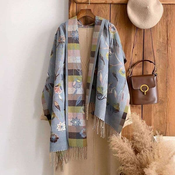 Women Bohemian Style Floral Pattern Imitation Cashmere Scarves Winter Warm Two-Sided Thick Long Tassel Shawl Coldproof Scraf XJ260304